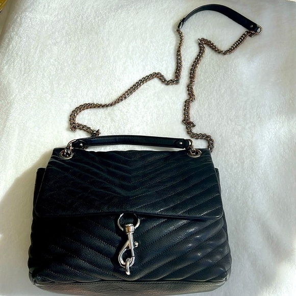 Rebecca Minkoff Black Quilted Pebbled Leather Edie Crossbody Shoulder Bag - Picture 1 of 16